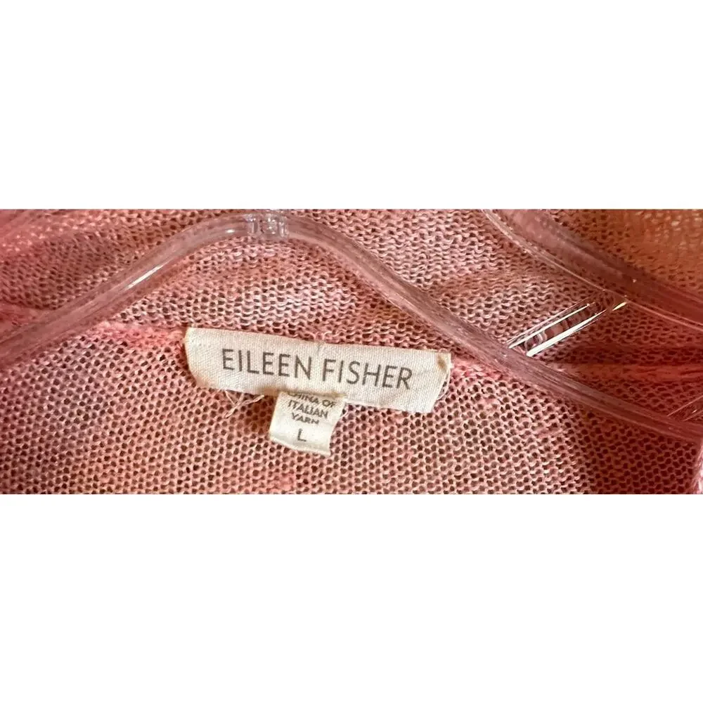 Eileen Fisher 100% Linen Cardigan Sweater Baby Pink Open Front Light Weight Sz L - Picture 4 of 11